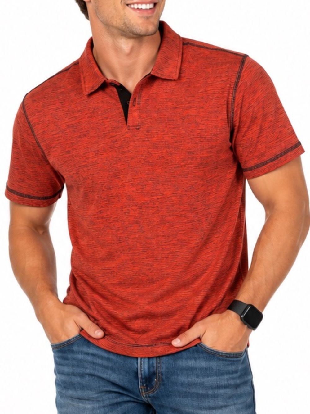 BKE Men’s Medium Performance Polo Shirt Red Orange Heathered SZ MED EUC